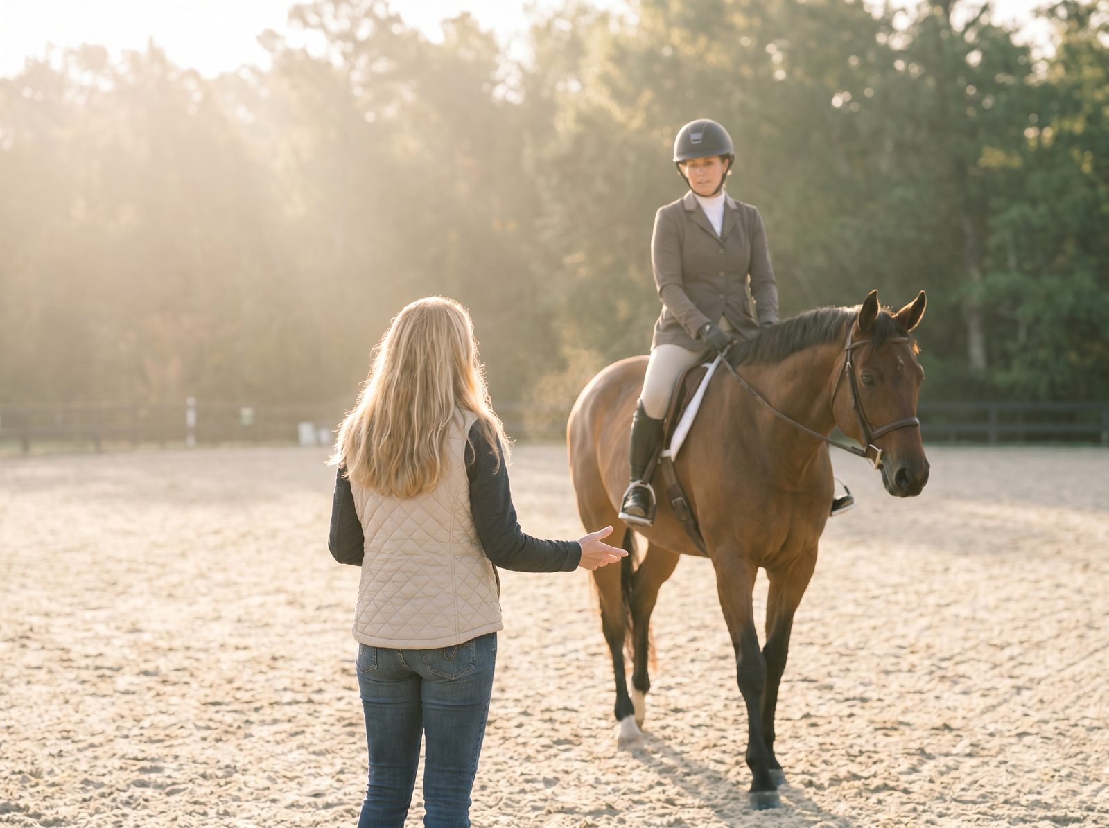 Reitstunde im Sandviereck mit Trainerin